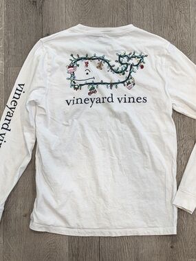 Vineyard Vines Christmas Holiday Long Sleeve Whale Tee Holiday Lights Graphic L